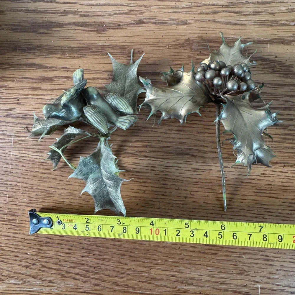 Vintage Metallic Gold‎ Artificial Poinsettia Holly Berry Picks Christmas Decor
